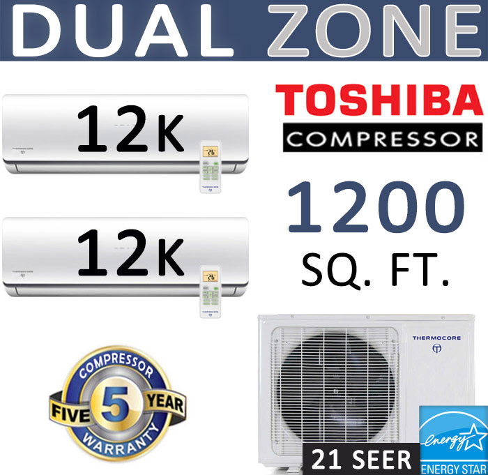 Dual Zone Mini Split, 24000 BTU AC Air Conditioner w/ Heat Pump